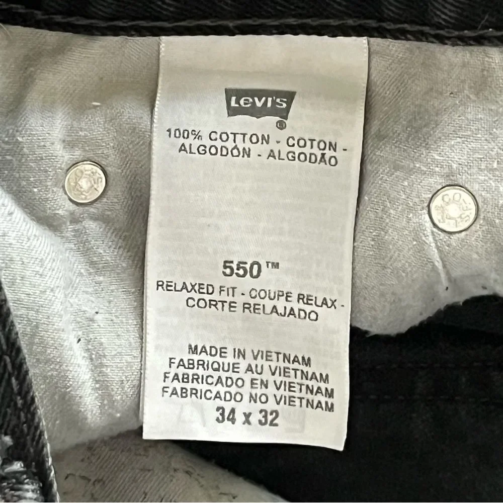 Levi's 550 Black Jeans Size 34 Relaxed Fit Vintage Classic Look